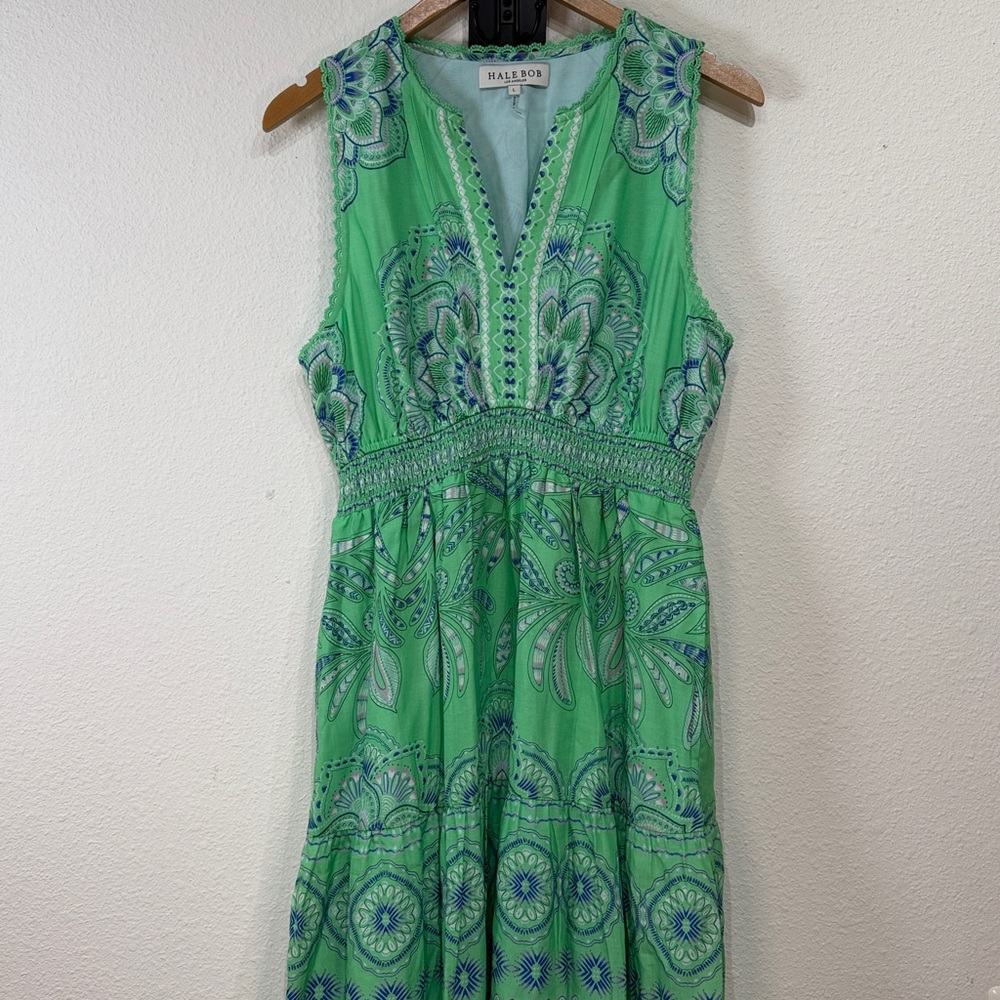 Hale Bob Liv Voile Midi Dress Green Sleeveless Paisley size Large - Picture 4 of 10
